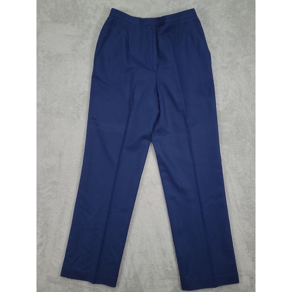 VTG Koret Career Womens Wool Dress Pants Blue Sz 16 High Rise Permanent Crease